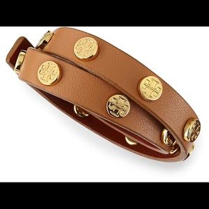Tory Burch leather and gold wrap bracelet